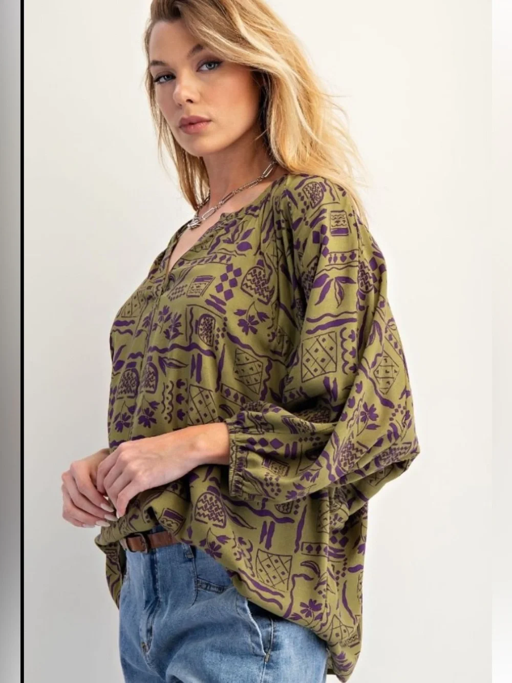 405 EASEL AZTEC PRINTED RAYON CHALLIS WOVEN TOP PANTS - MATCHING SET
